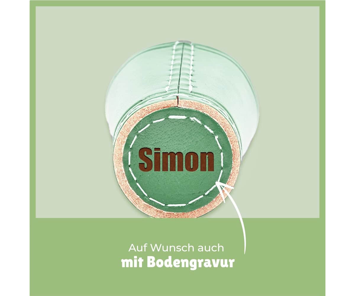 Leder Würfelbecher mit Gravur - HELLGRUEN - inkl. 5 Würfel