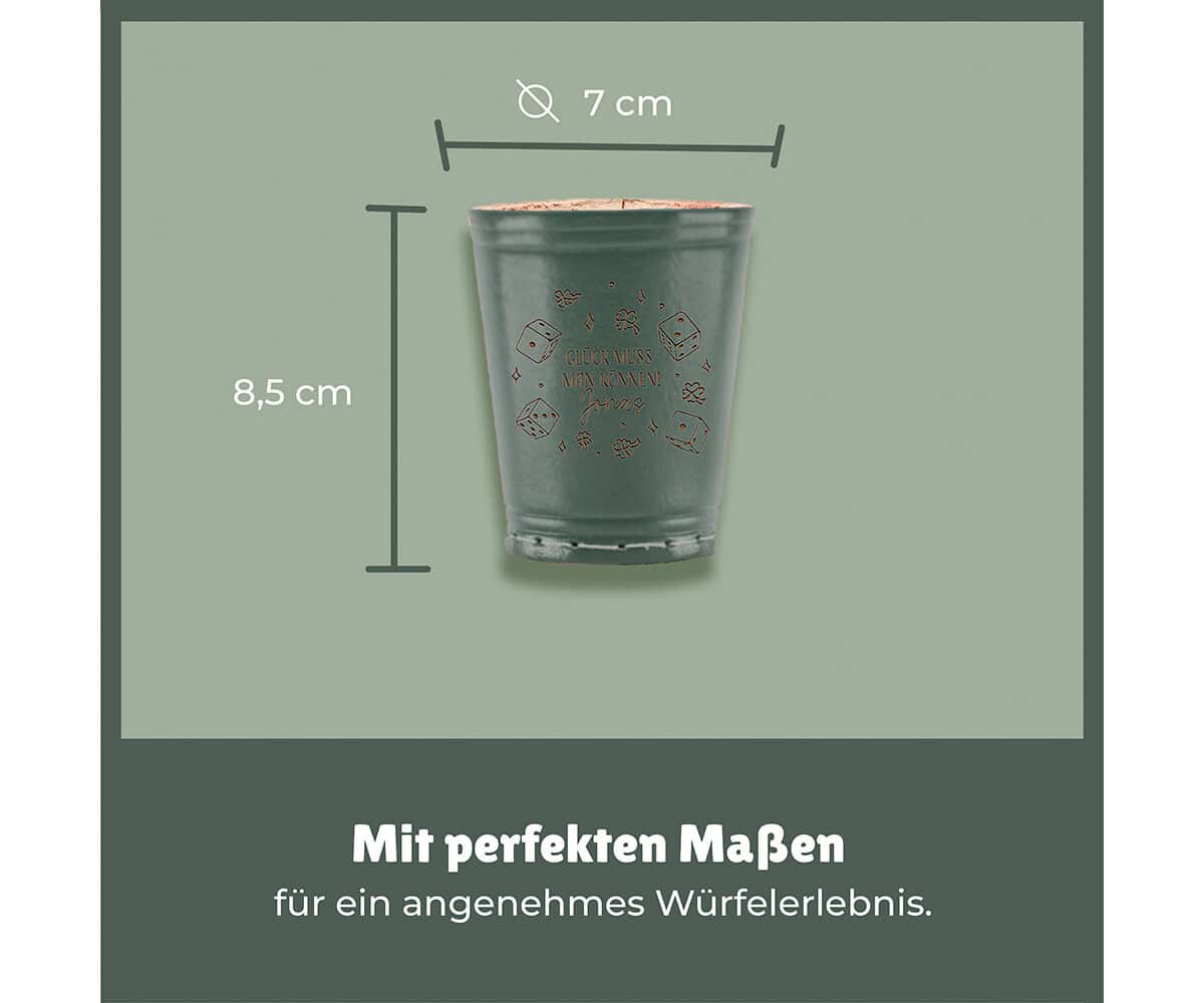 Leder Würfelbecher mit Gravur - DUNKELGRUEN - inkl. 5 Würfel