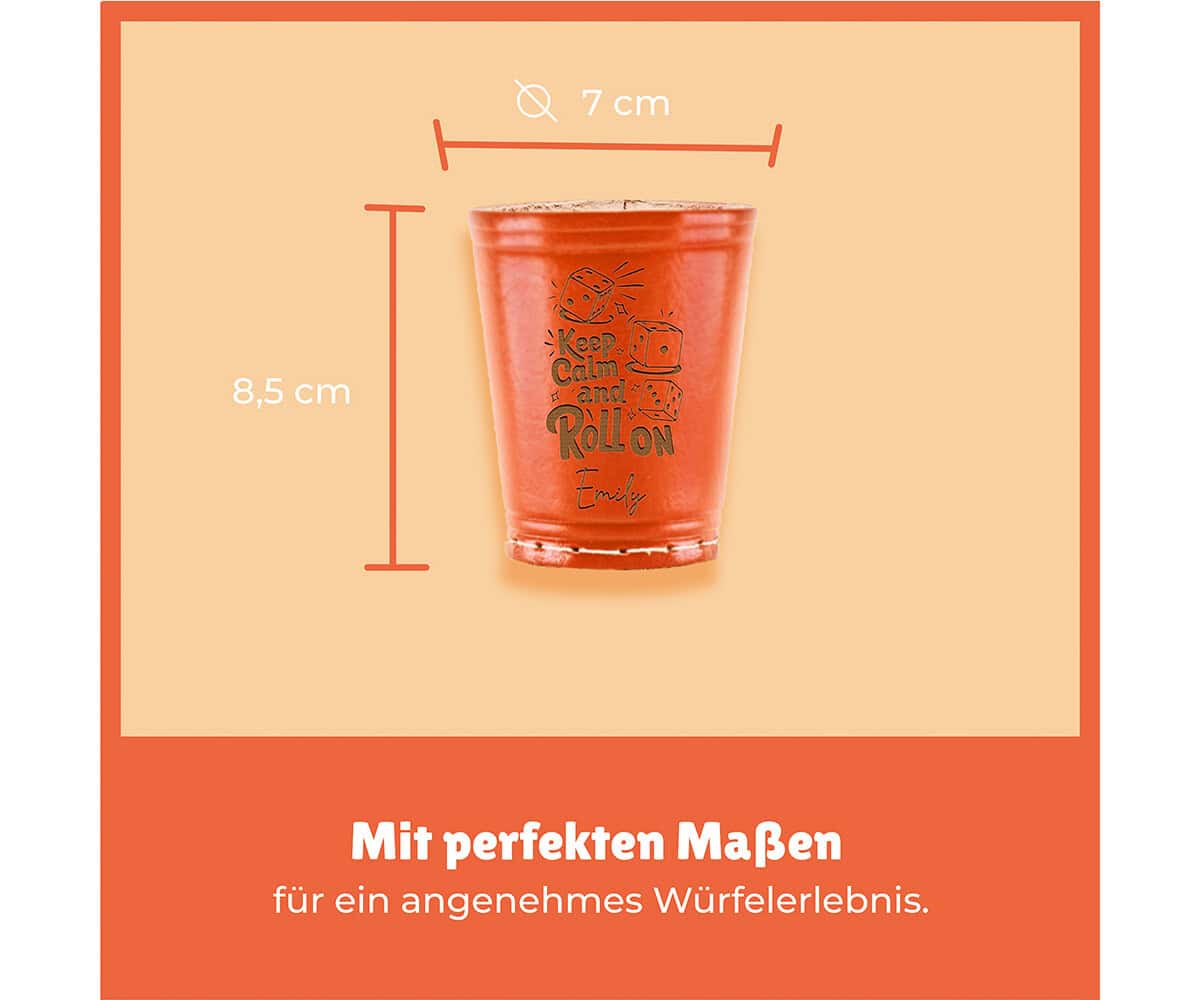 Leder Würfelbecher mit Gravur - ORANGE - inkl. 5 Würfel