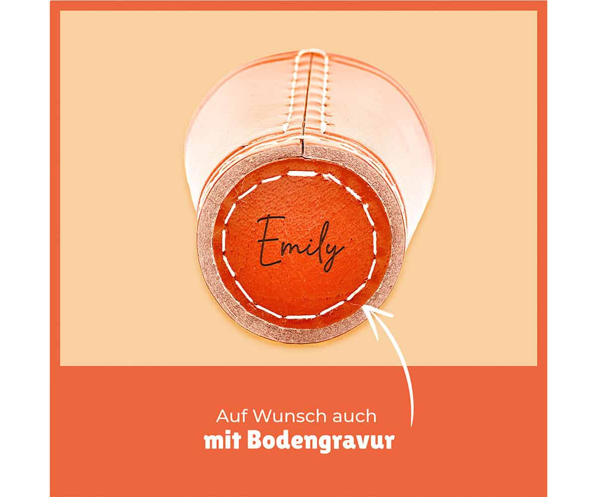 Leder Würfelbecher mit Gravur - ORANGE - inkl. 5 Würfel