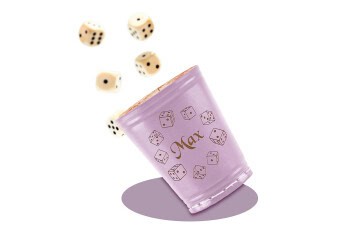 Leder Würfelbecher mit Gravur - FLIEDER - inkl. 5 Würfel