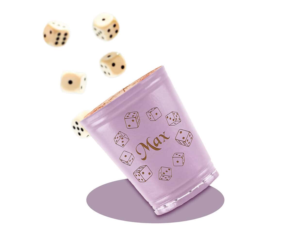 Leder Würfelbecher mit Gravur - FLIEDER - inkl. 5 Würfel