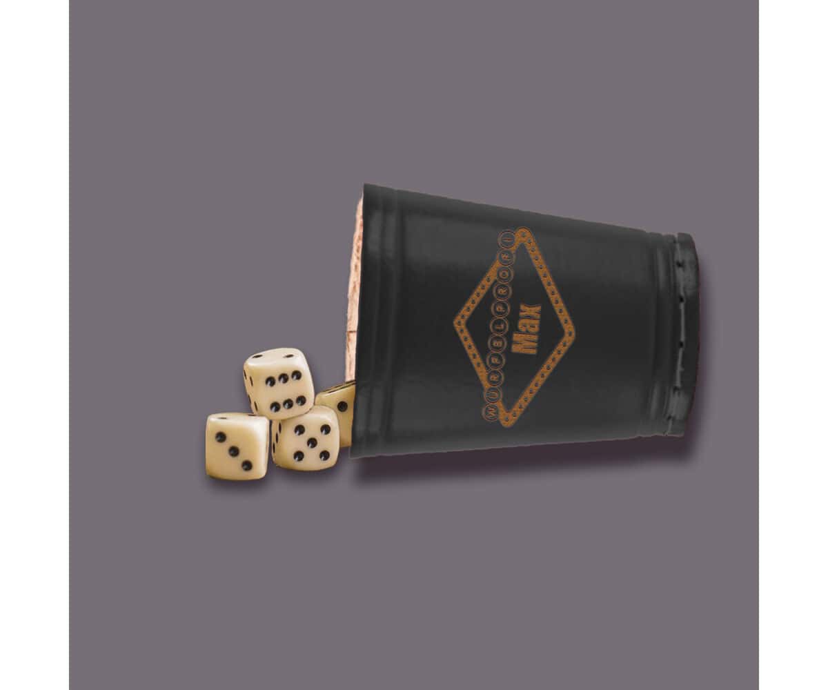 Leder Würfelbecher mit Gravur - SCHWARZ - inkl. 5 Würfel