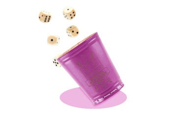 Leder Würfelbecher mit Gravur - LILA - inkl. 5 Würfel