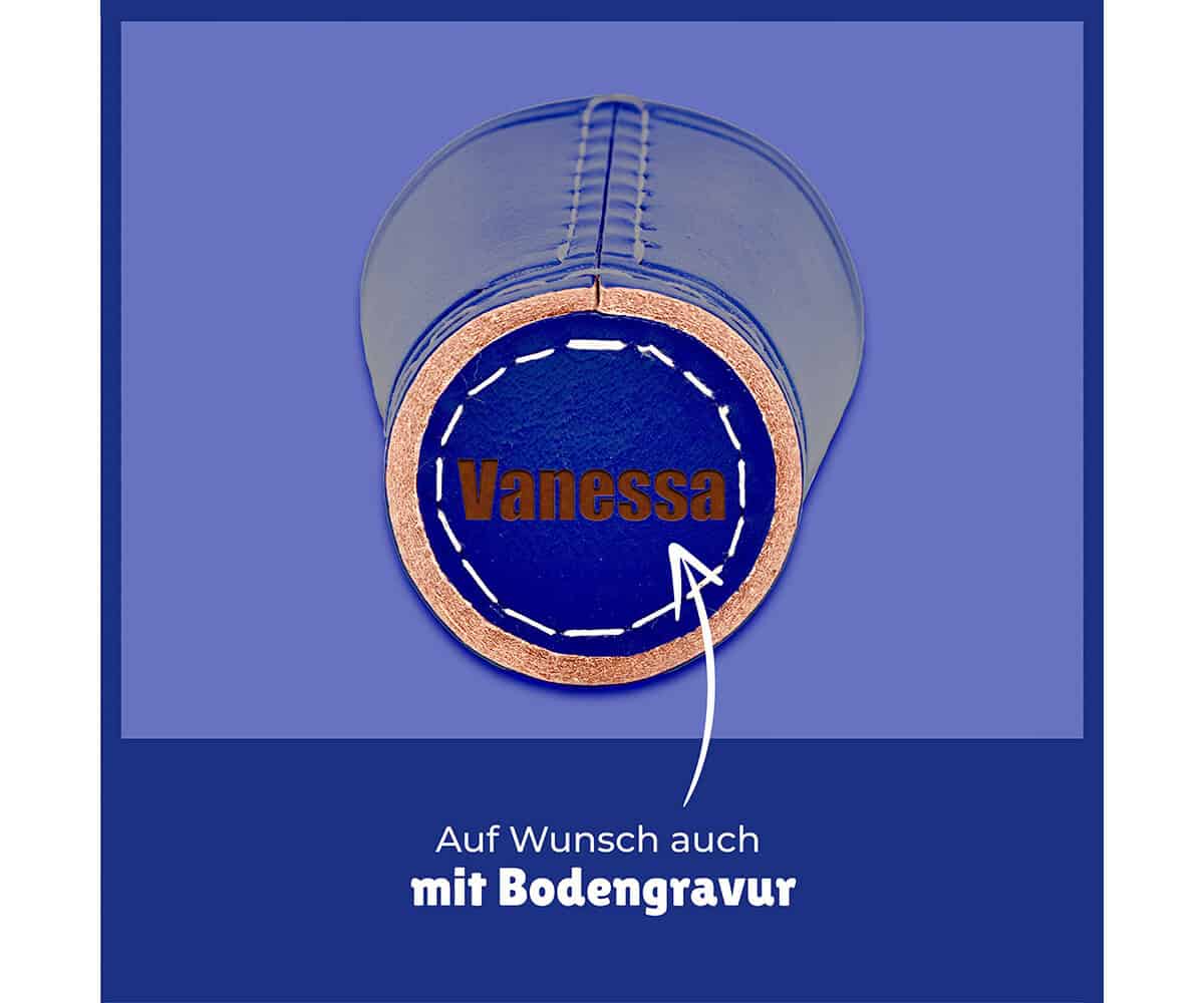 Leder Würfelbecher mit Gravur - Blau - inkl. 5 Würfel